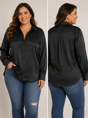 ✨ Equipment Black Satin Button-Up Shirt — Size 2XL ✨